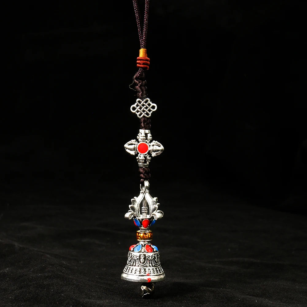 Pendentif Cloche Tibétaine Multicolore - Amulette Bouddhiste avec Noeud Éternel