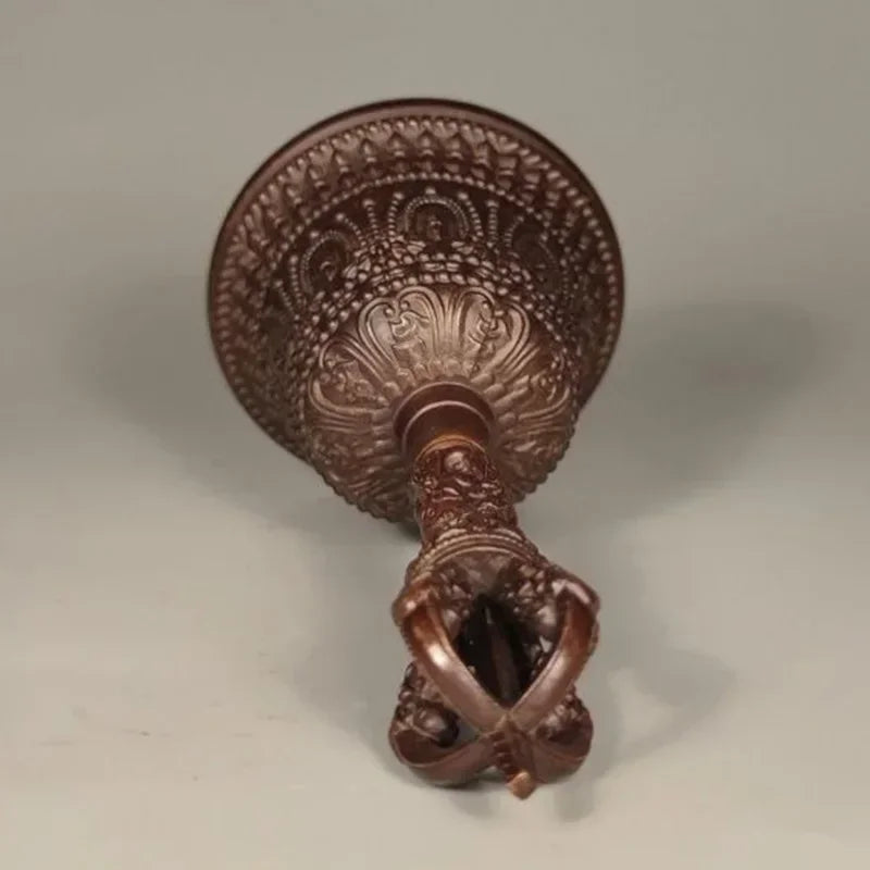 Cloche Tibétaine Bronze Sombre – Rituel Bouddhiste à Manche Sculpté