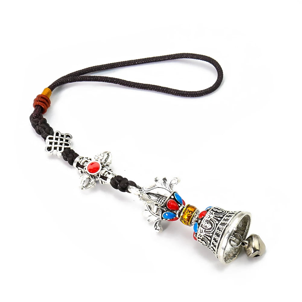 Pendentif Cloche Tibétaine Multicolore - Amulette Bouddhiste avec Noeud Éternel