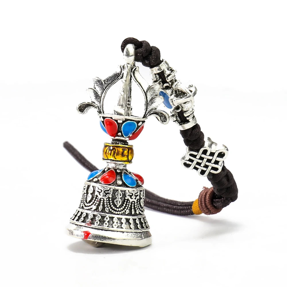 Pendentif Cloche Tibétaine Multicolore - Amulette Bouddhiste avec Noeud Éternel