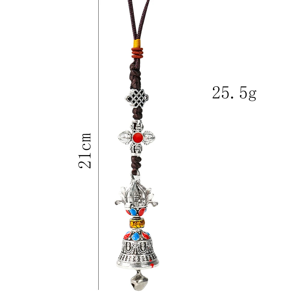 Pendentif Cloche Tibétaine Multicolore - Amulette Bouddhiste avec Noeud Éternel