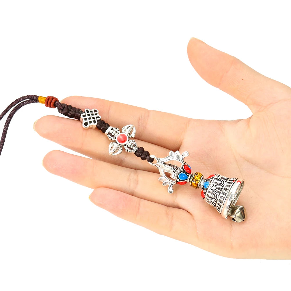 Pendentif Cloche Tibétaine Multicolore - Amulette Bouddhiste avec Noeud Éternel