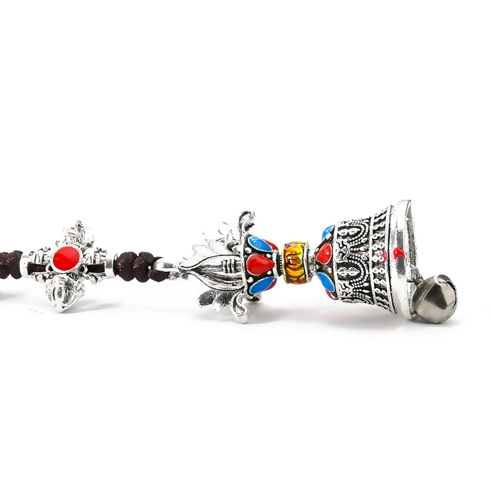 Pendentif Cloche Tibétaine Multicolore - Amulette Bouddhiste avec Noeud Éternel